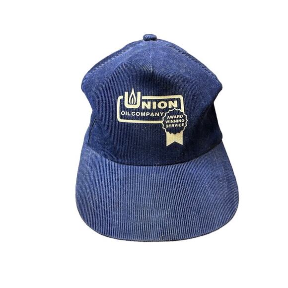 vintage snapback hat Union Oil corduroy navy blue cap - Picture 1 of 5